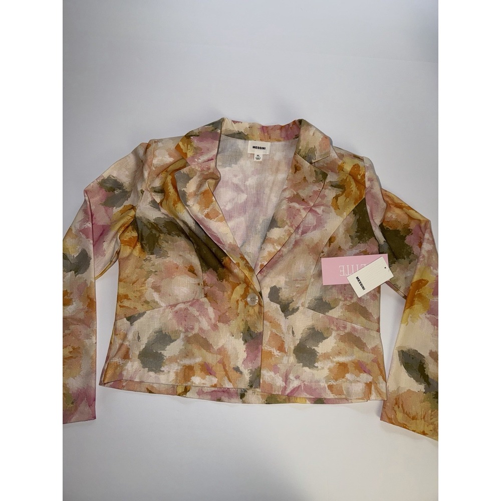 Messini Women Large Petite Pastel Floral Blazer Jacket Button Spring Cute NWT